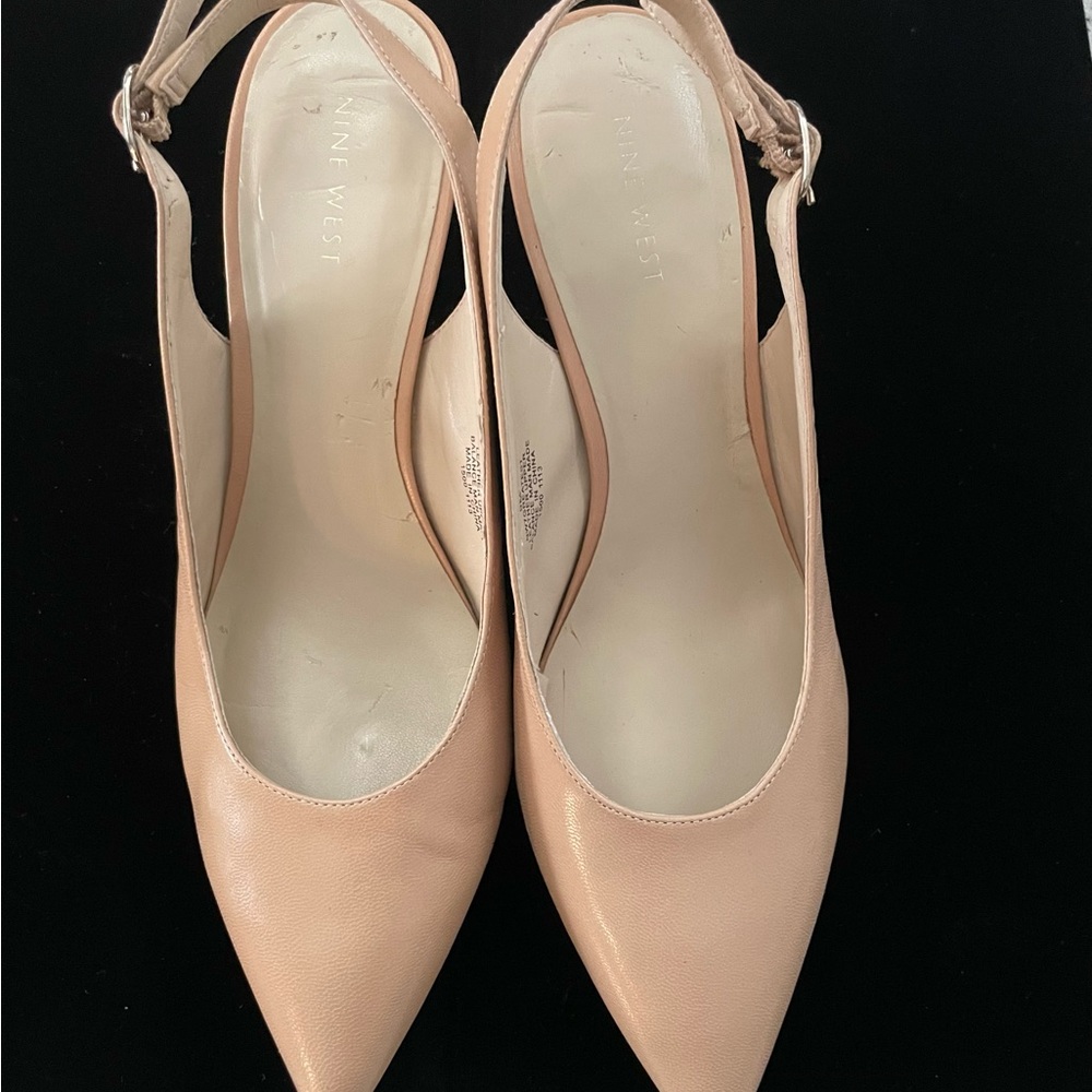 Women’s Nine West Light Tan Sling Back Pumps, Kitten Heel, Size 9